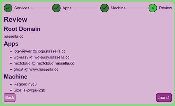 A screenshot showing a wizard with instance details and launch button.